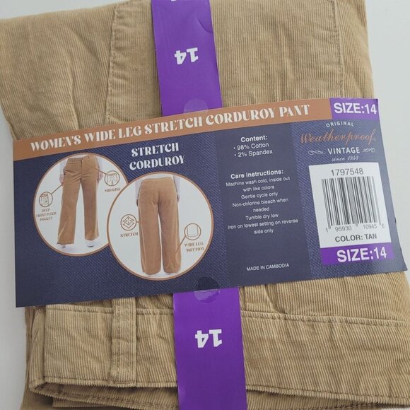 NEW Weatherproof Vintage Corduroy Womens 14 Tan Wide-Leg Pants // 26PT - Picture 9 of 10